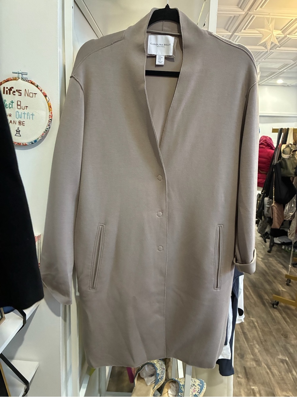 Carolina Belle Taupe Open-Collar duster cardigan or jacket